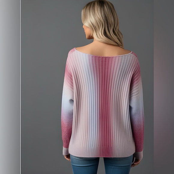 Ombré Drop-Shoulder Batwing Sleeve Knit Sweater - Picture 4 of 10